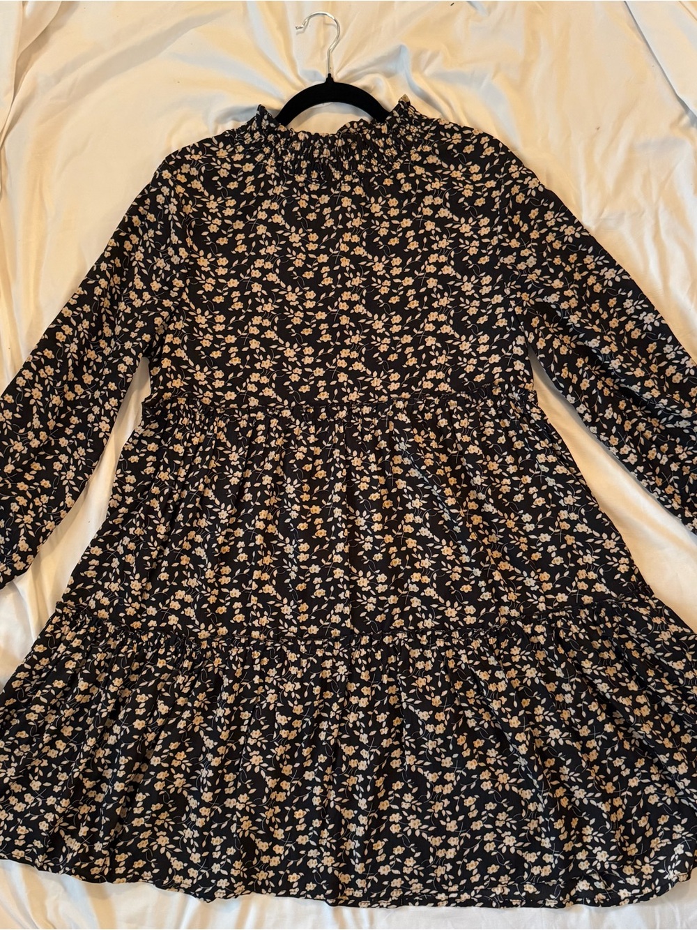 bohme Black Floral Long-Sleeve Tiered Dress